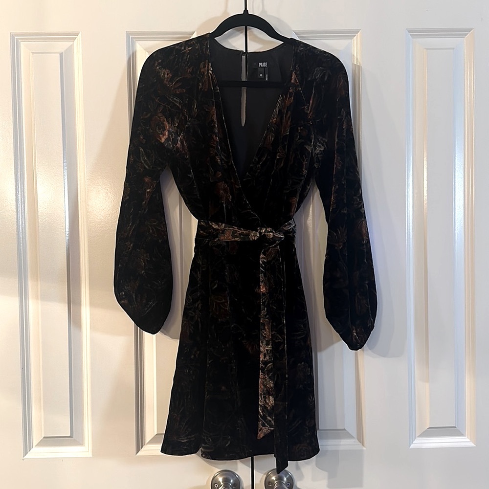 Paige, Black Floral Velvet Mini Dress, Size XS